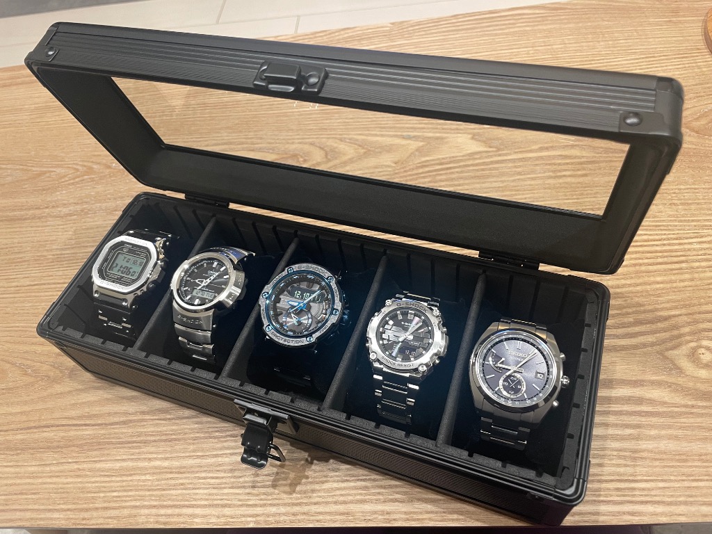 [定休日以外毎日出荷中] ブラック アルミ 時計ケース 黒 ケース 収納 腕時計ケース 5本 時計