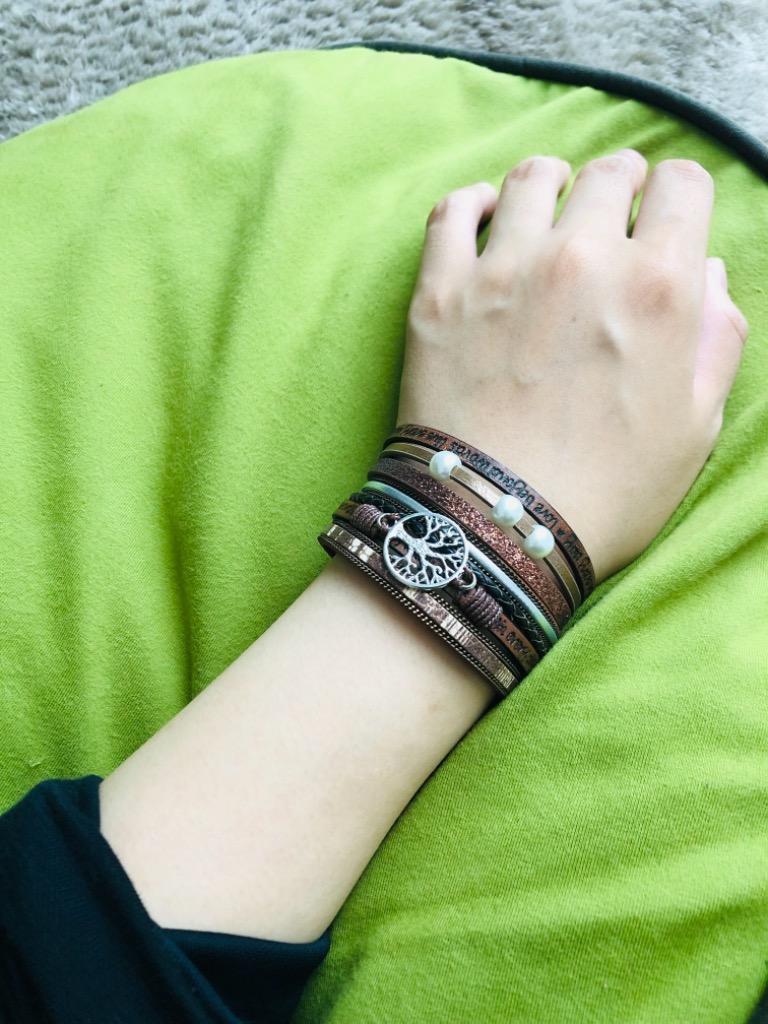 レディースブレスレット リアルレザー 多重巻きワイド