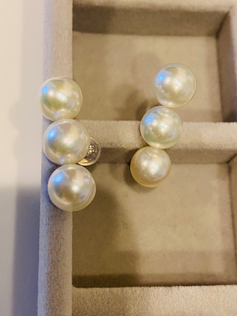 アコヤ真珠ピアス 数粒ラインピアス 3粒 7-7.5mm K18/K14WG 真珠