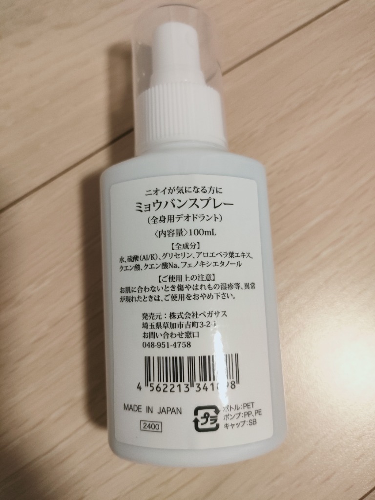 ミョウバンスプレー100ml ×2本セット 約6か月分 ミョウバン スプレー
