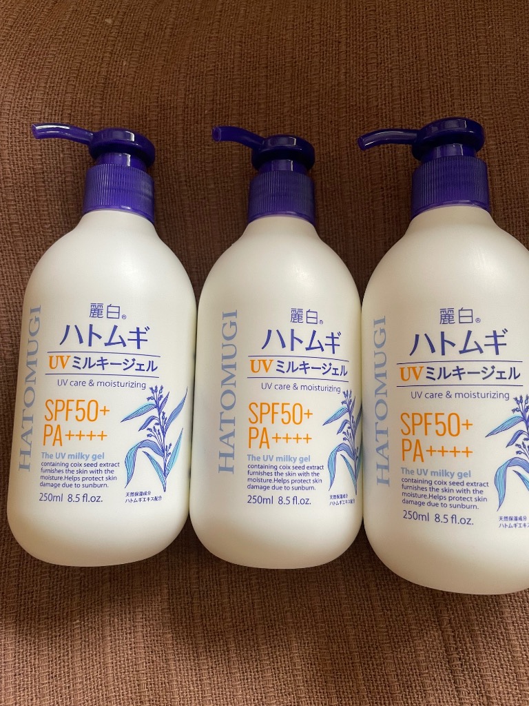 熊野油脂 (3個)麗白 ハトムギ UVミルキージェル SPF50+ PA++++ ポンプ