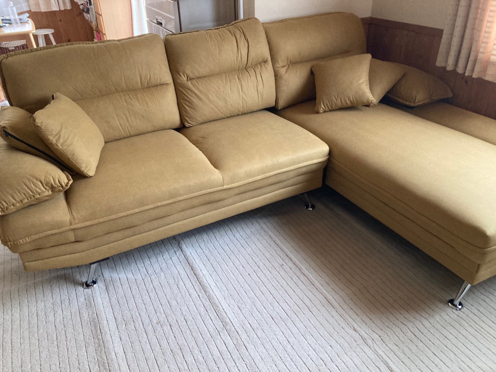 カウチソファー　レザーファブリック　キャメル　ソファ　３人掛け　大型　新品 カウチソファー レザーファブリック キャメル ソファ 3人掛け