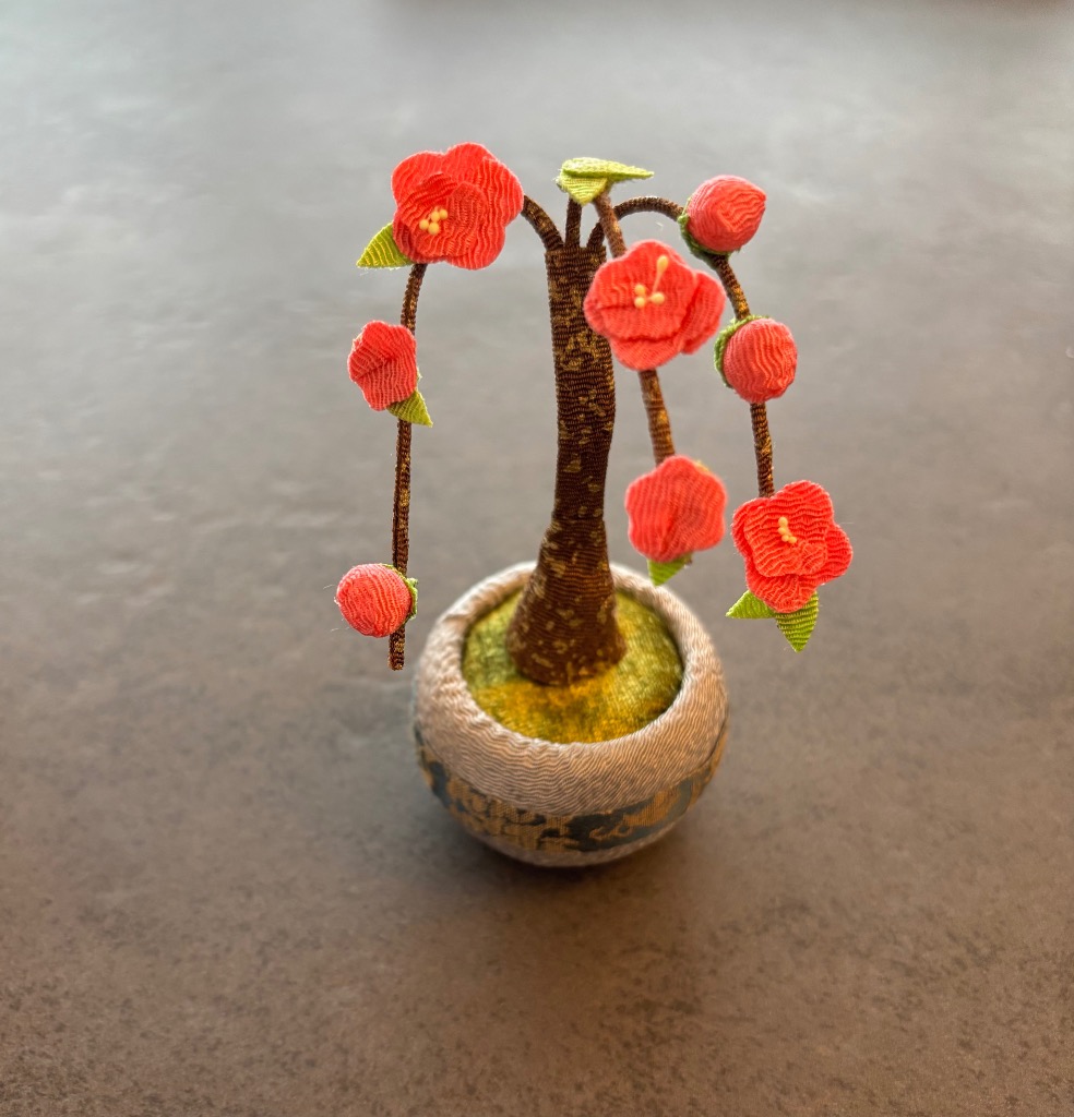 季節の鉢植え ミニ 3月 桃 手作りちりめん細工 なごみの和雑貨 置物