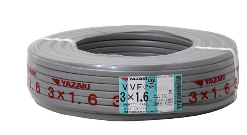 送料無料) VVF1.6mm×3 電線 VVFケーブル 1.6mm×3芯 100m巻 灰色 YAZAKI 