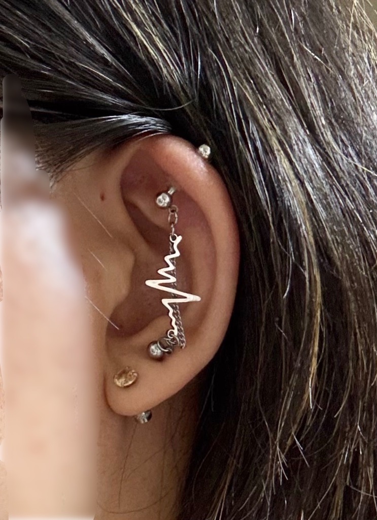 凛 RIN 軟骨ピアス かっこいい ボディピアス 16G チェーン ハート