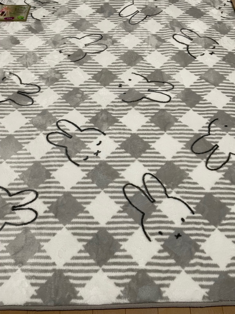 ミッフィー ふんわり柔らかラグ　180×180㎝　チェック　グレー　NE261 Miffy ラグ カーペット 2畳 約180×180cm ラグマット 洗える