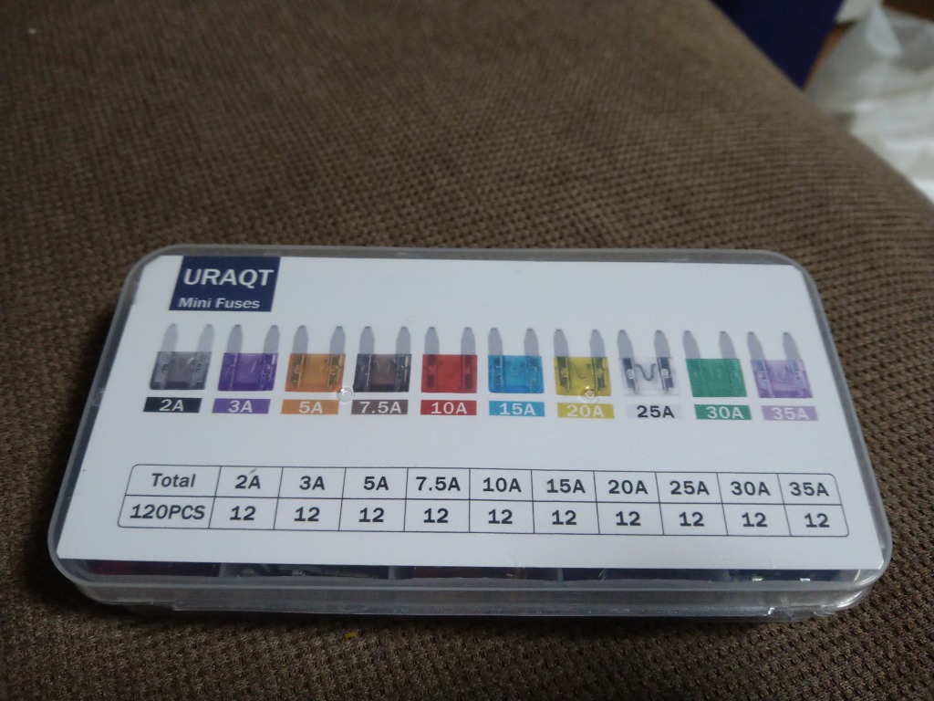 ヒューズ ミニ平型 120個 10種類 2A 3A 5A 7.5A 10A 15A 20A 25A
