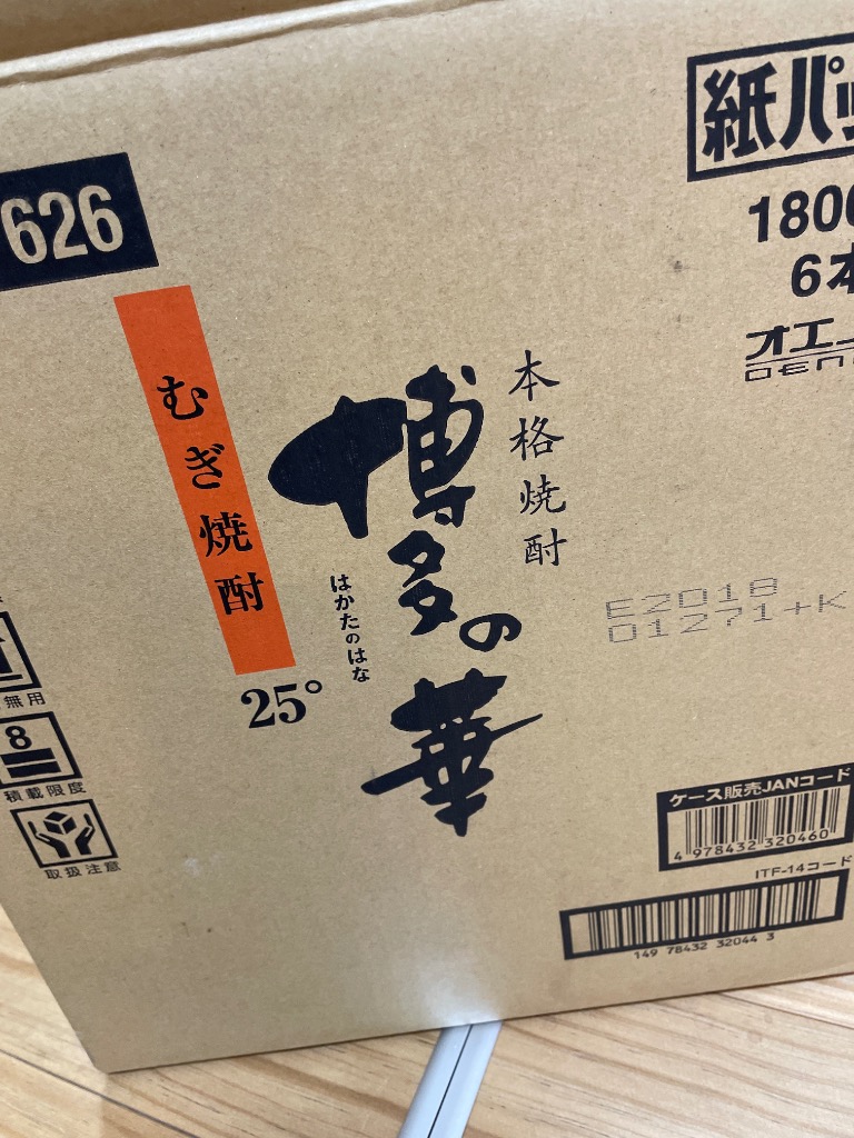 麦焼酎 博多の華 むぎ 25度 1800ml 紙パック 6本 1ケース オエノン 福徳長酒類 全国送料無料 博多の華 むぎ 25度 1.8Lパック×6本 1