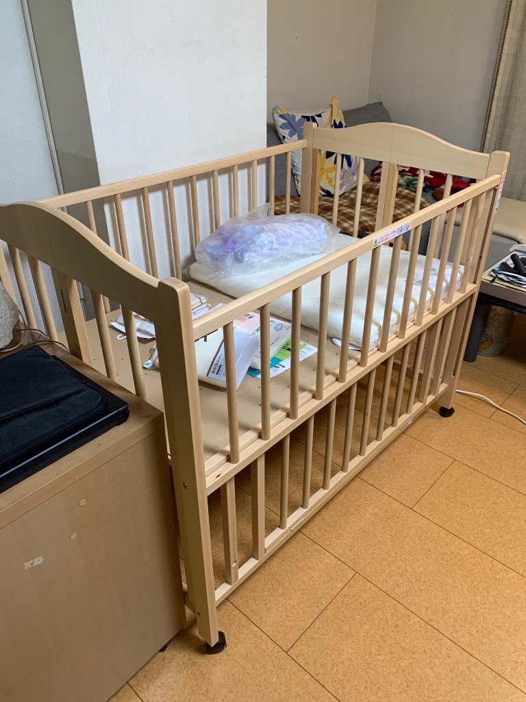 ベビーベッド 折りたたみ 木製 石崎家具 ワンタッチベッド