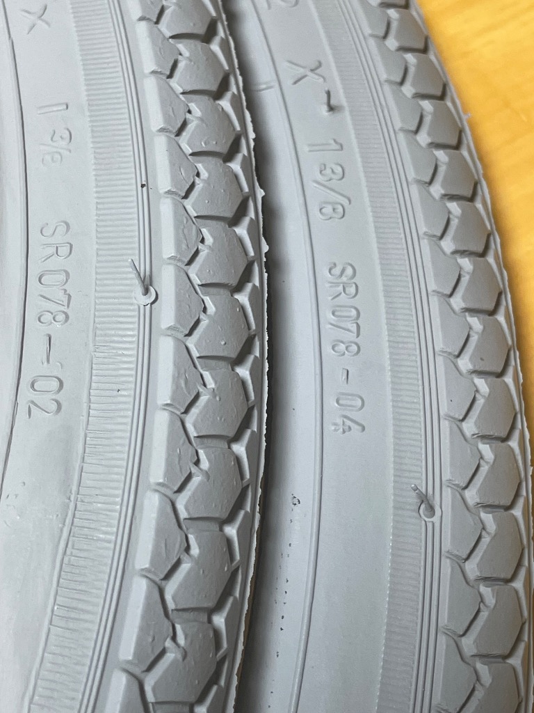 車椅子 タイヤ 22インチ グレー チューブ セット ペア 22×1 3/8 WO