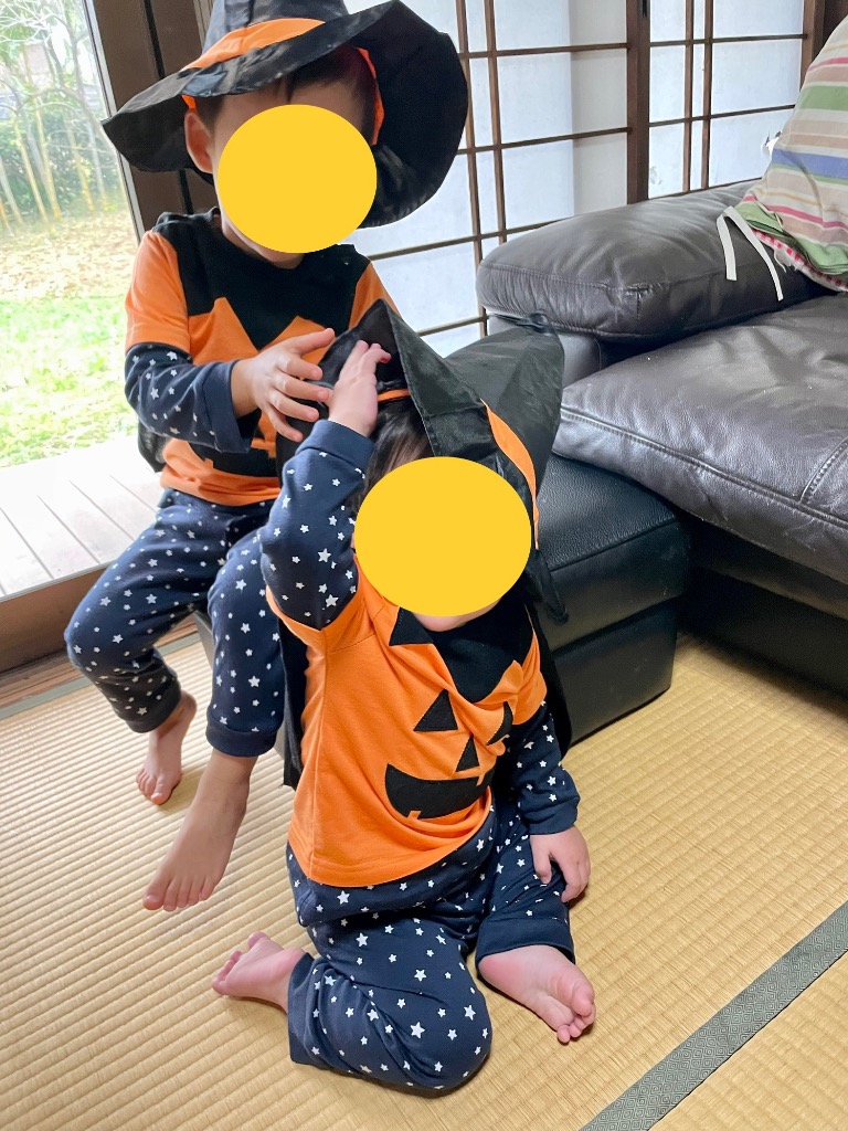 ハロウィン コスプレ 子供 仮装 かぼちゃ パンプキン キッズ 赤ちゃん ベビー ロンパース パジャマ 上下セット 男の子 女の子 帽子付き 80  90 100 110 120