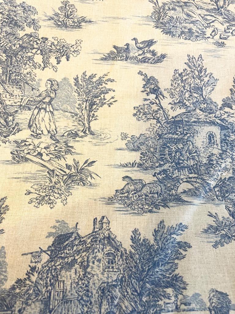 トワルドジュイ 田園 生地 輸入生地 （グレージュ×ブルー160cm幅