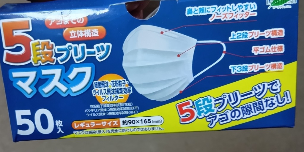 トレードワークス 5段プリーツマスク レギュラー 50枚入 : サン