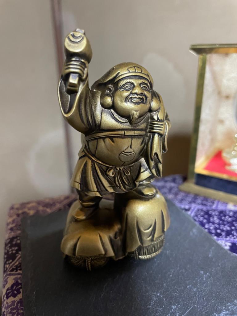 古美金調 大黒天 像(金属製) 石板台座 付 金運 上昇願い好運呼び込む
