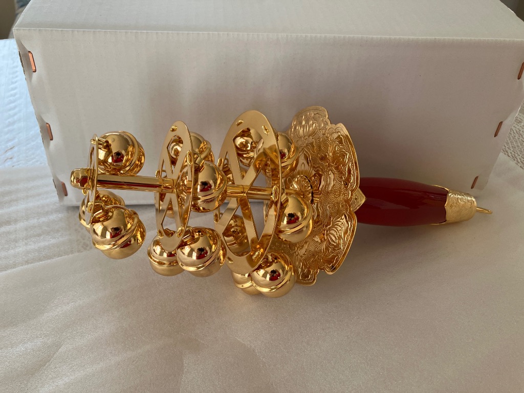 仏壇屋 滝田商店 神楽鈴 本金メッキ 十字型 全長31cm×巾11cm 仏壇屋 滝田商店 神楽鈴 本金メッキ 十字型 全長31cm×巾11cm