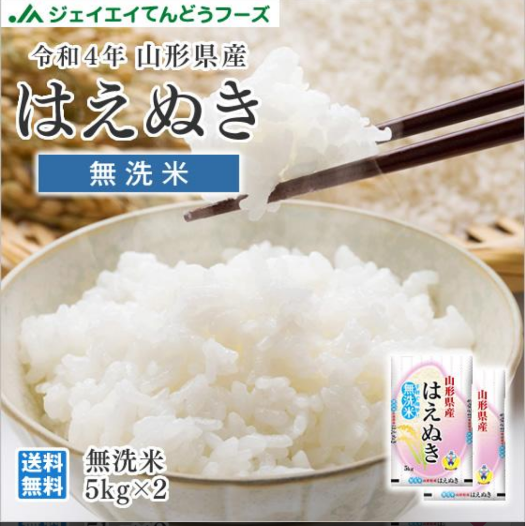 無洗米 米 お米 令和4年産 山形県産 はえぬき 10kg 無洗米（5kg×2袋）rhm1004