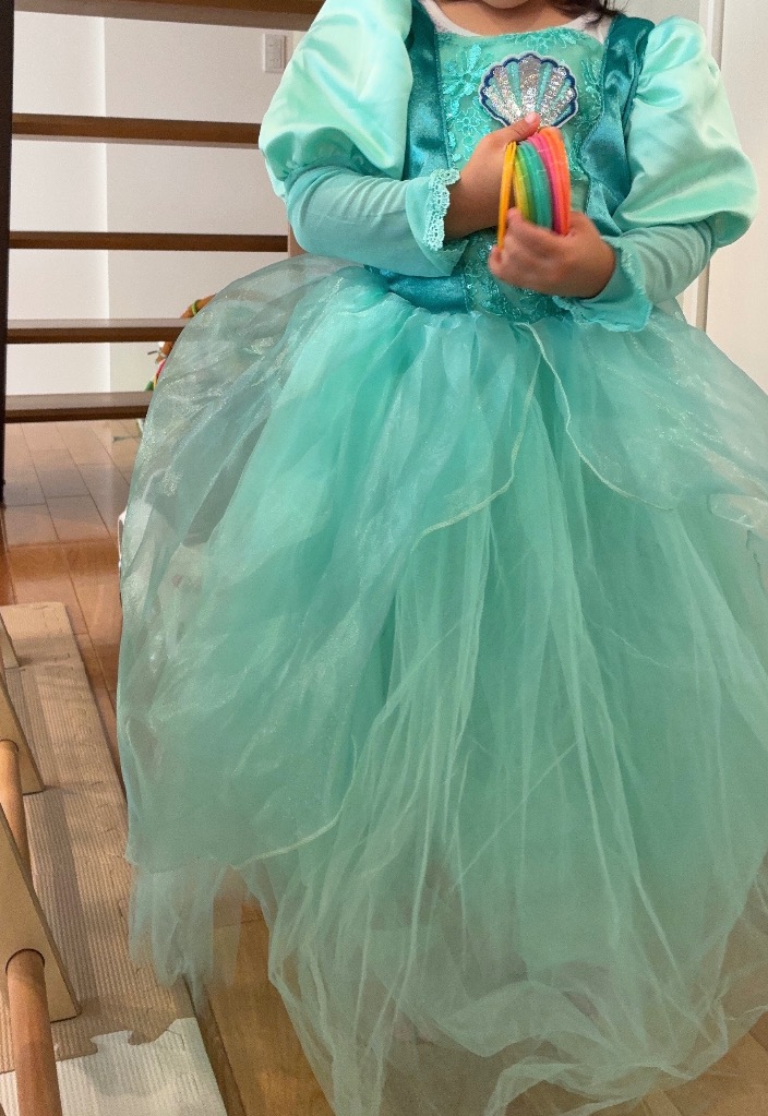 子供ドレス プリンセスドレス 人魚姫 グリーン 長袖 アリエル 女の子