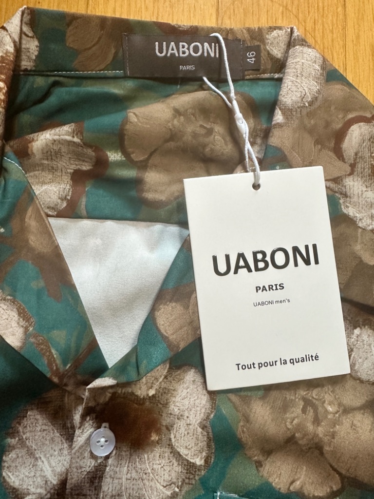 アロハシャツ EU製 UABONI フランス シルク混 速乾 涼しい 総柄