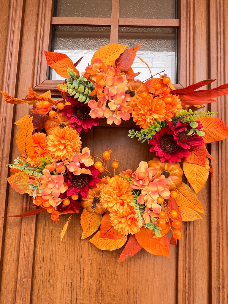 専用＊Halloween＊パンプキン＆オリーブ　シックナチュラル フェイクリース 33㎝ いろいろな実物のリース：ハロウィン・木の実・パンプキン