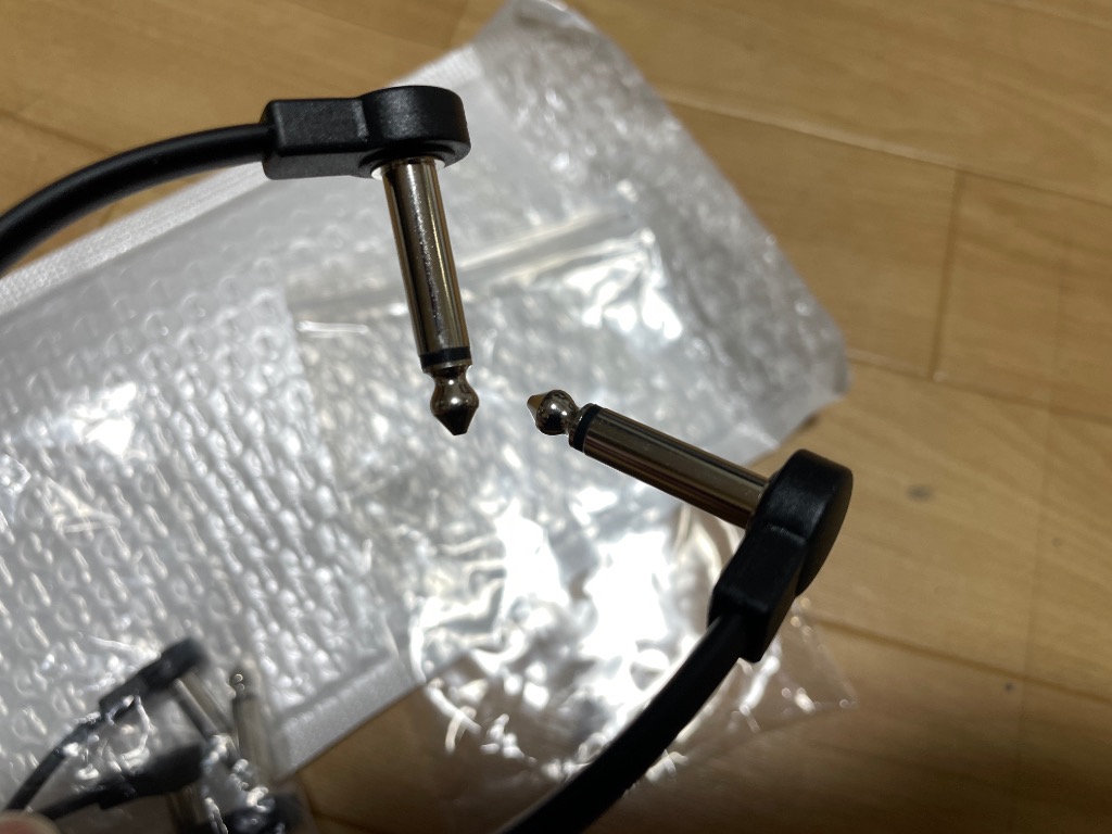 約20cm】パッチケーブル 6.35mm 両端子 L字型 フラットケーブル