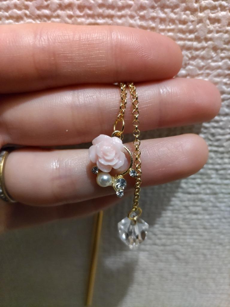 薔薇 チャーム 16mm 2個 ローズ ストーン パール付き ピンク