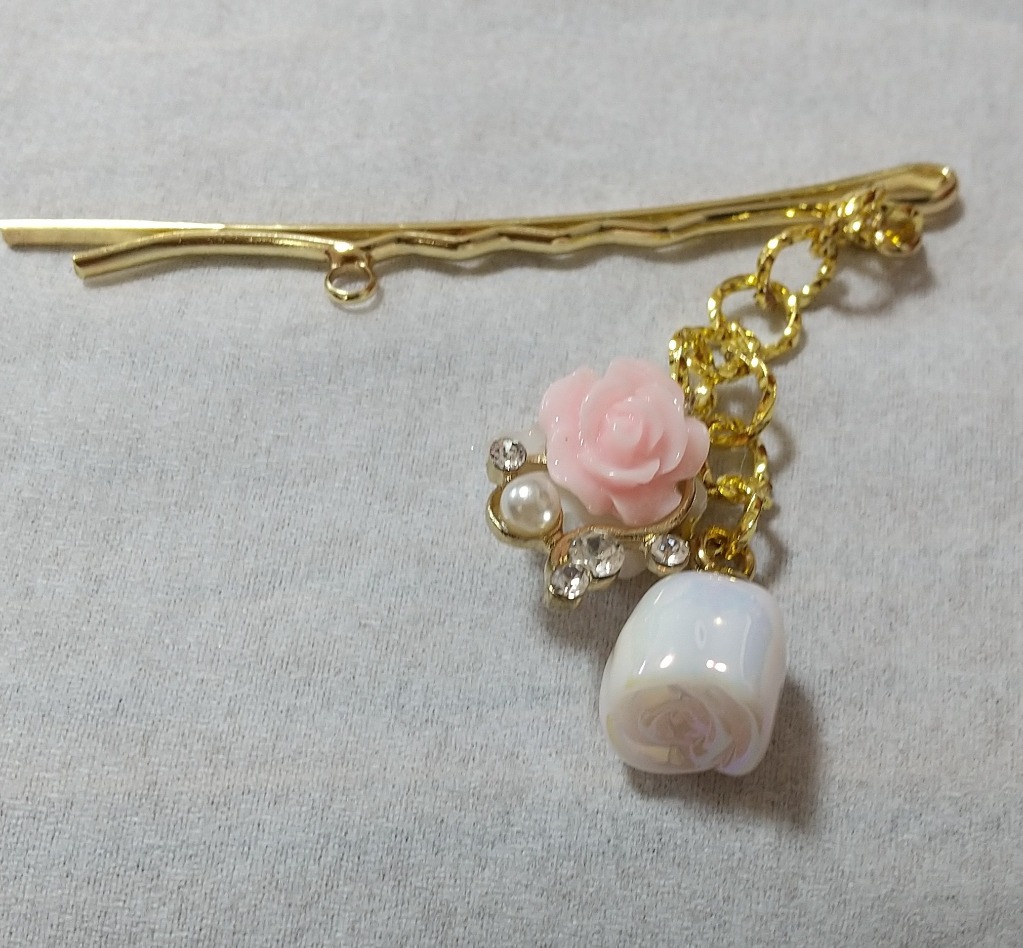 【福袋セール】 チャーム 薔薇 16mm ピンク パール付き ストーン ローズ 2個 アクセサリー