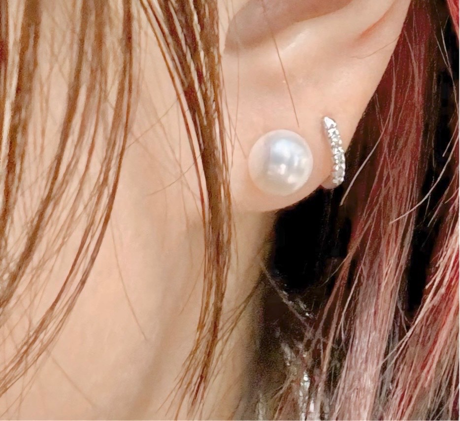 花珠級 アコヤ真珠 8.0-8.5mm ピンク系 ピアス 純チタン 金具