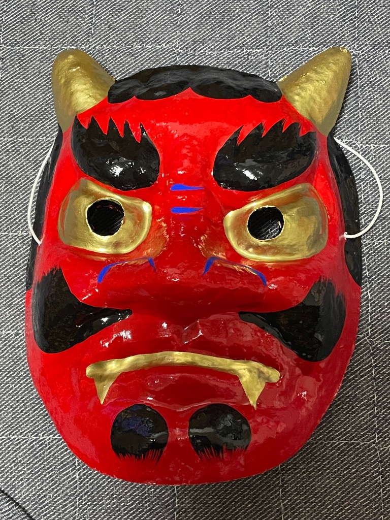 節分用 鬼のお面 セット 張子製 赤鬼 青鬼 ウィッグ こん棒 鬼