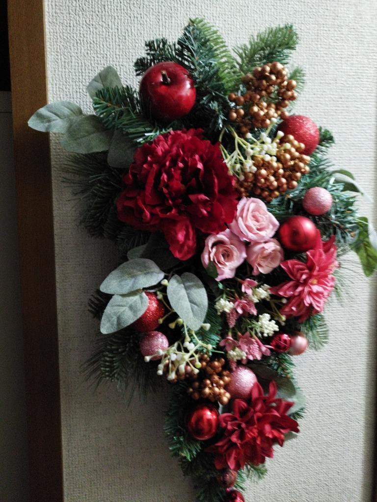 クリスマス リース クリスマスリース 造花 グリーン 》 ハンガー スワッグ マルチミックスティアドロップ ツリー 花びし ホワイト とりよせ品