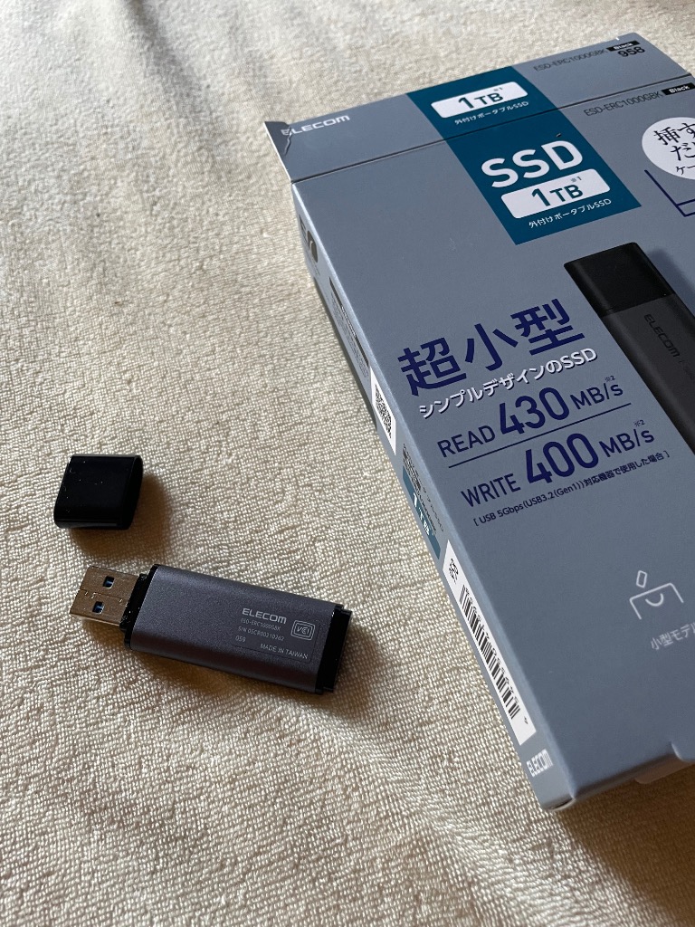 エレコム ESD-ERC1000GBK 外付けSSD 1TB USB-A キャップ式 ポータブル