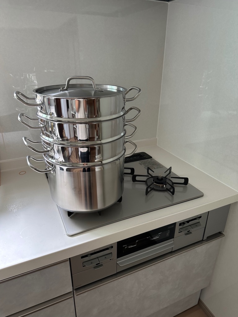 蒸し器 IHステンレス半寸胴鍋 28cm 蒸し器3段セット 業務用 蒸し器 IHステンレス半寸胴鍋 28cm 蒸し器3段セット 業務用