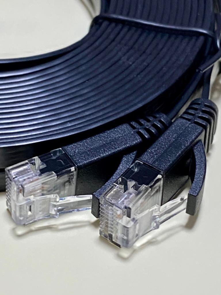 平型LANケーブル CAT6 《10m》 《ブラック》 フラット カテゴリ6 LAN ケーブル ._