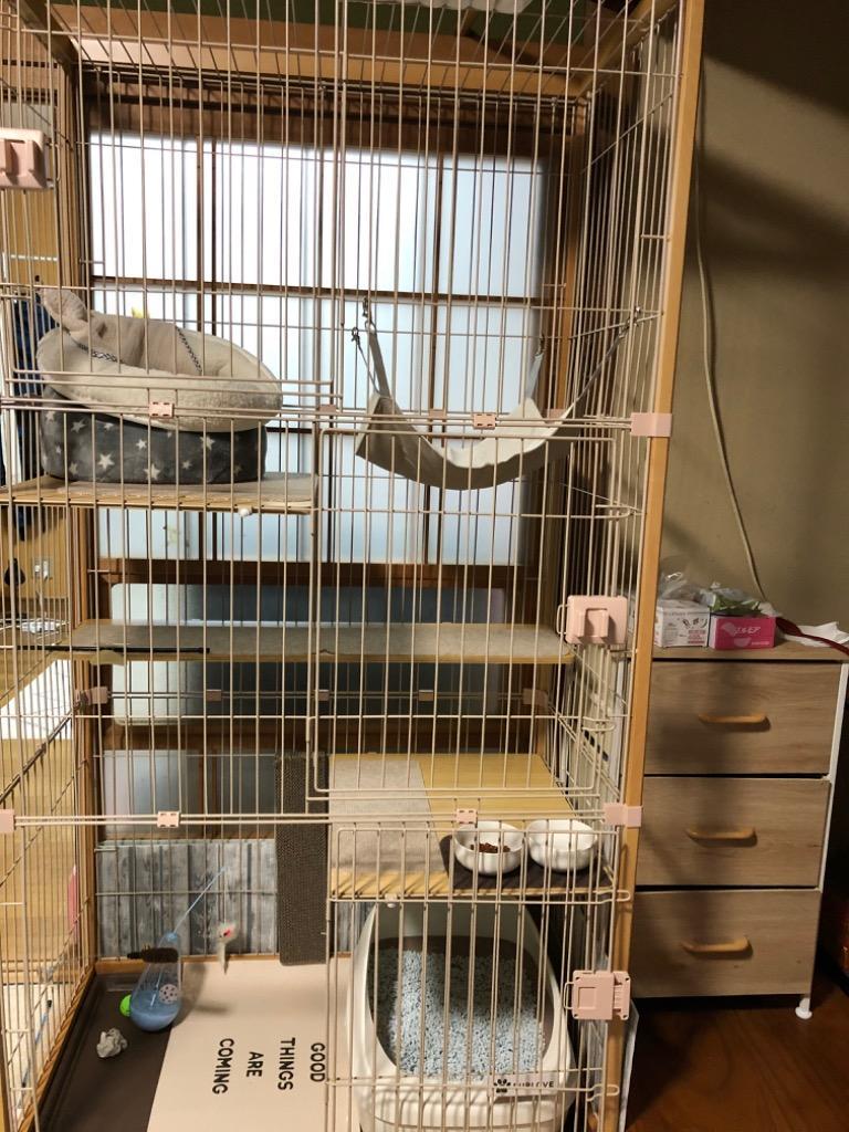 猫 ケージ キャットケージ 木製フレーム 掃除しやすいトレー 3段 多頭