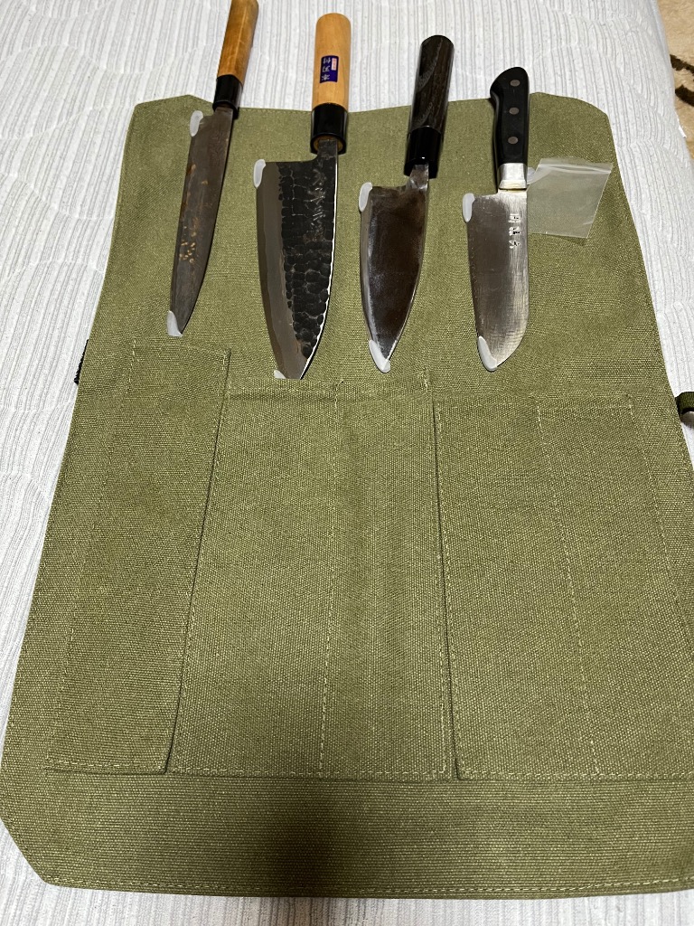 NGE 包丁ケース 布巻き 帆布製 5丁収納 持ち運び 刃先カバー付き