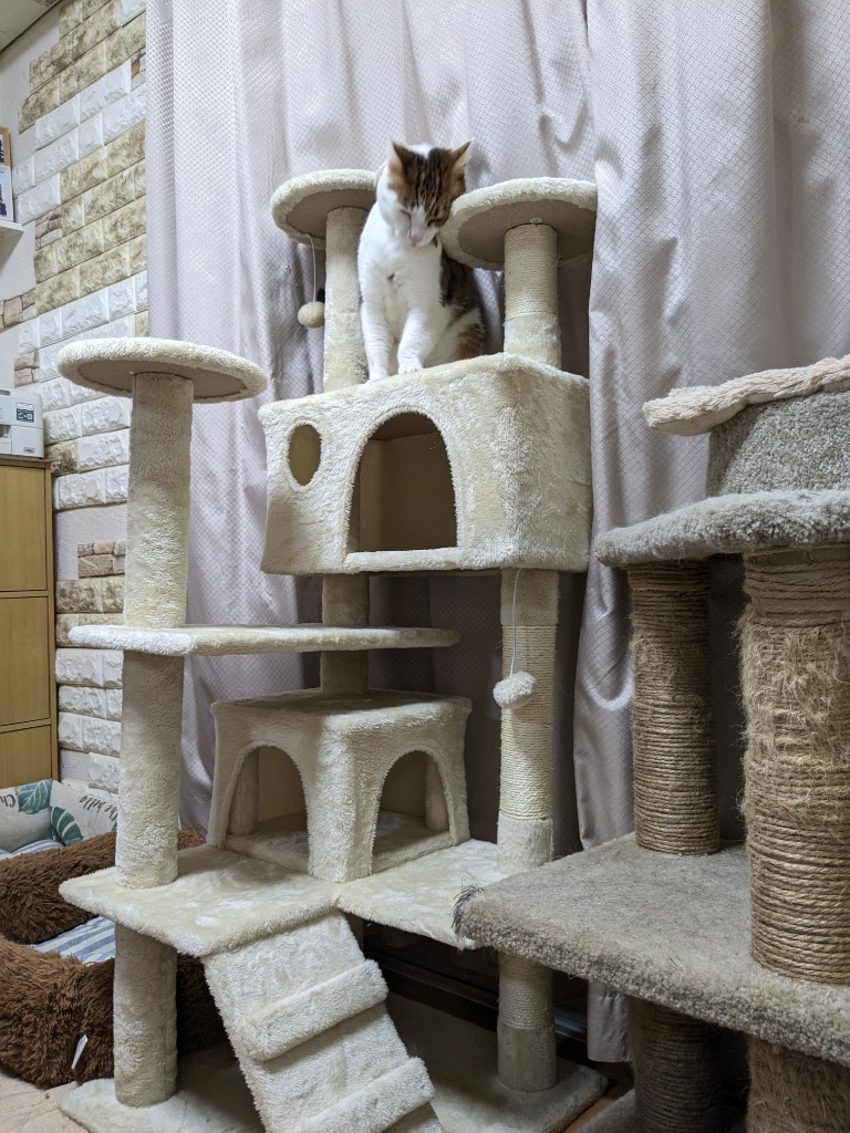キャットタワー 据え置き 猫タワー 高さ133cm 天然麻紐 爪とぎポール 