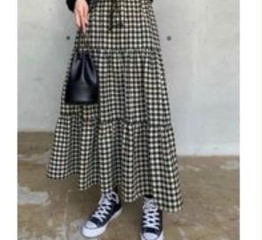 DAY CLOSET スカート 大人ギンガムチェックロングティアードスカート