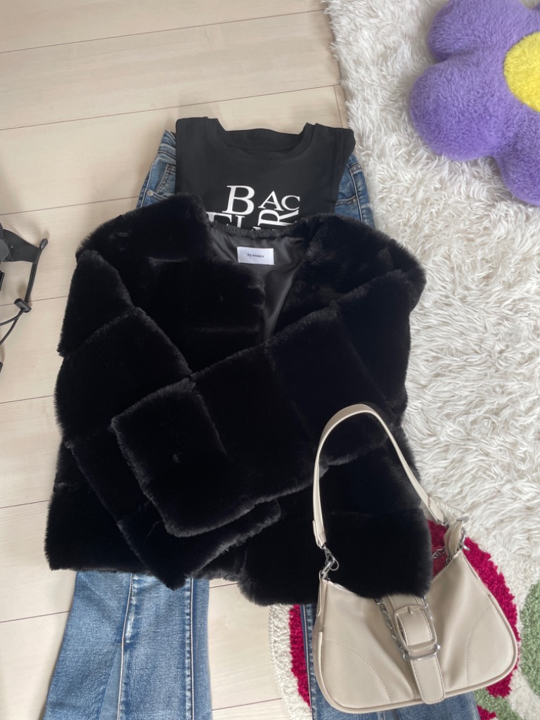 by muni:r ジャケット ノーカラージャケット ファーショート