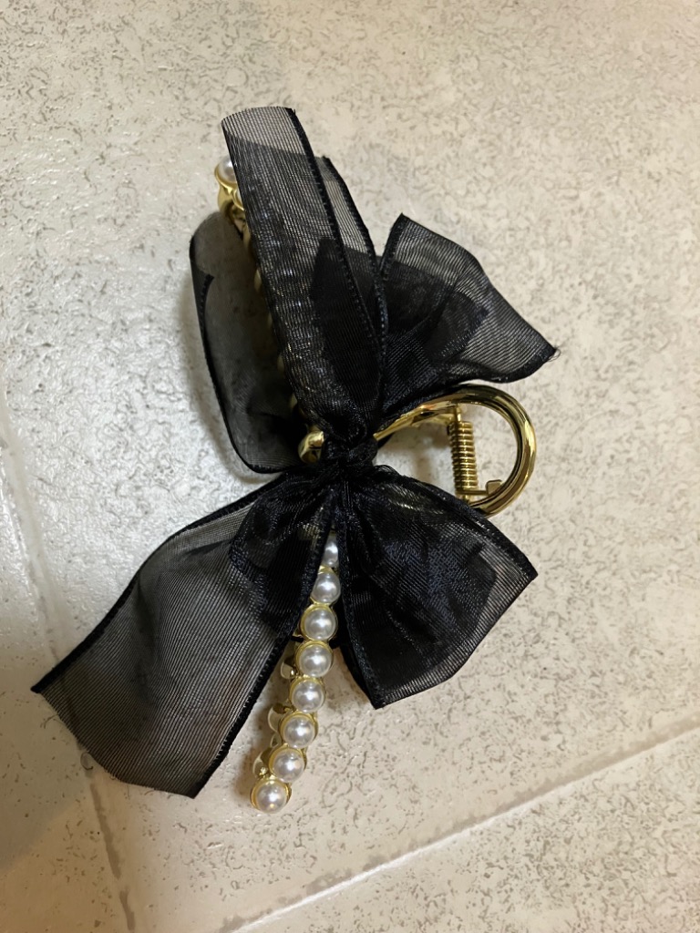 Phoebe ヘアクリップ オーガンジーリボンパールバンスクリップ