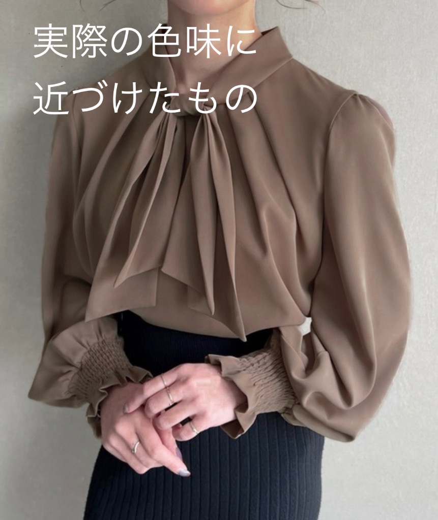 JUNOAH ブラウス シャツ パフスリーブボウタイブラウス