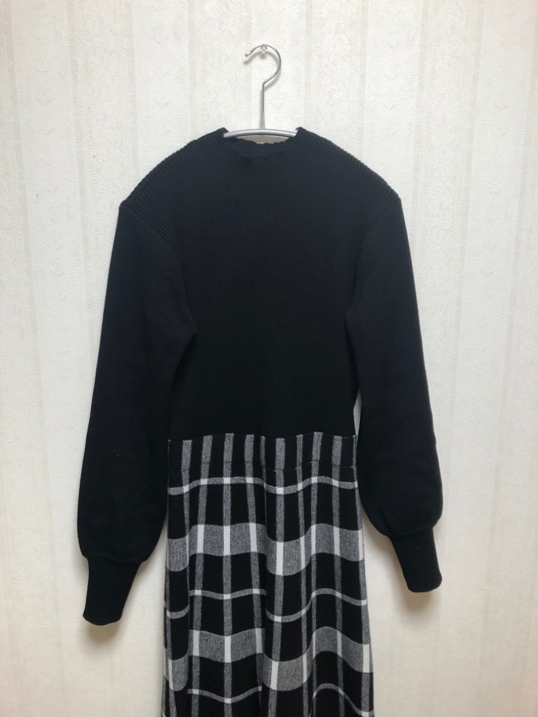 BLUEEAST ワンピース チェックジャガードニットワンピース