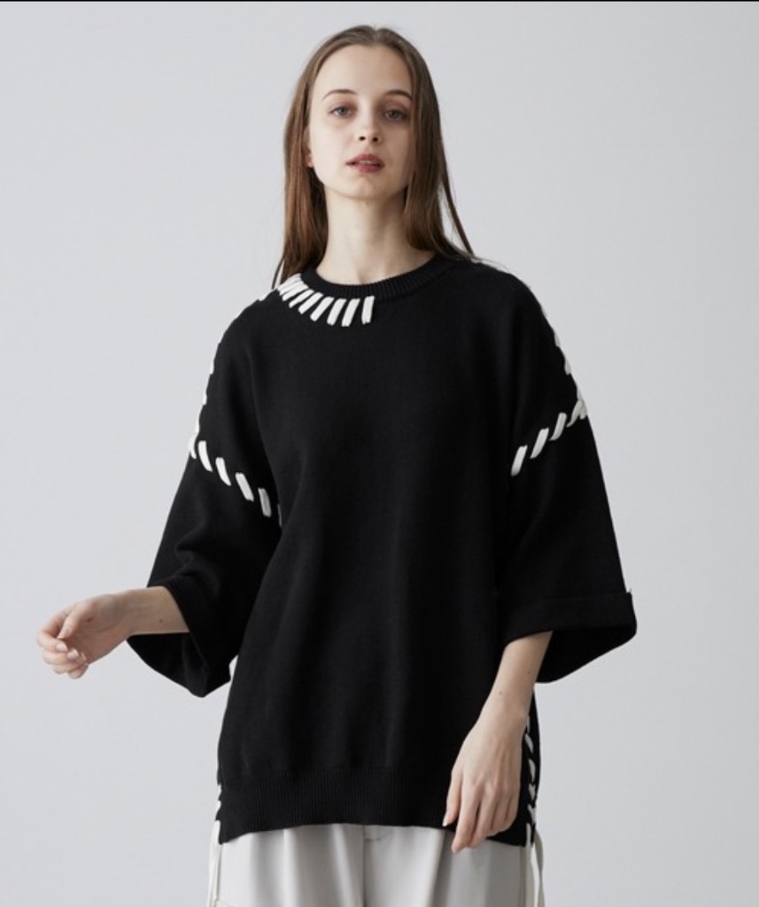 【新品未使用】　ハンドステッチ　サイドレースニット　チャコールグレー　Sサイズ CLEL セーター ニット 「CLEL」Hand Stitched Short Sleeve Side