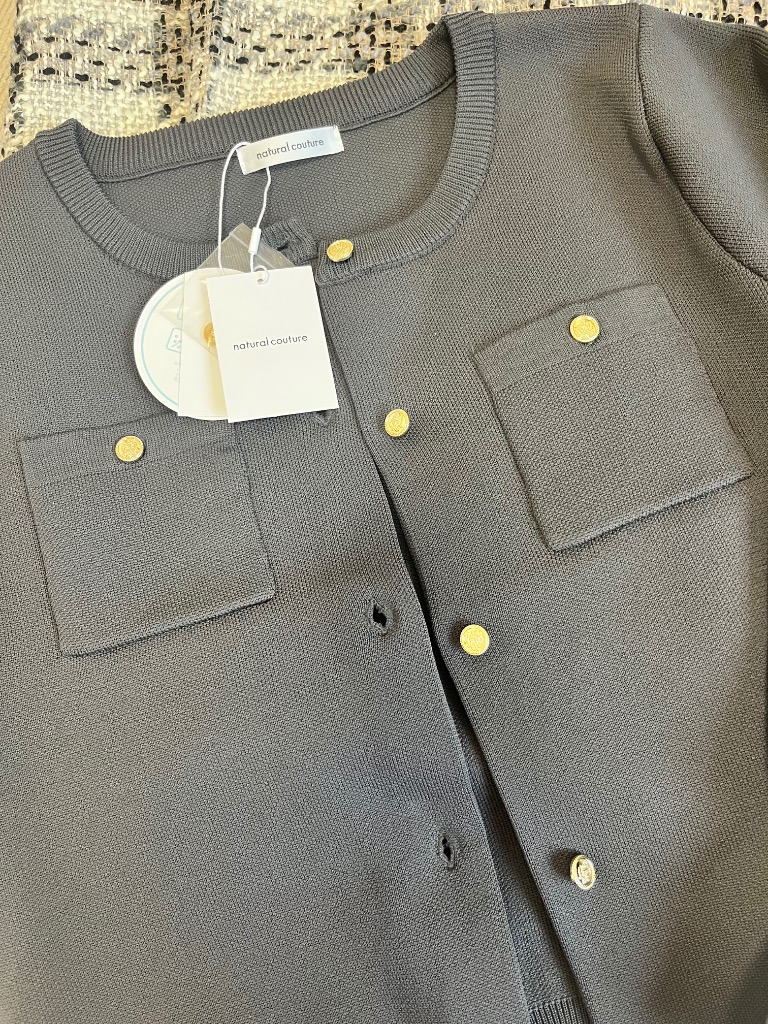natural couture カーディガン ポリニット金釦ポケ付き natural couture カーディガン ポリニット金釦ポケ付き