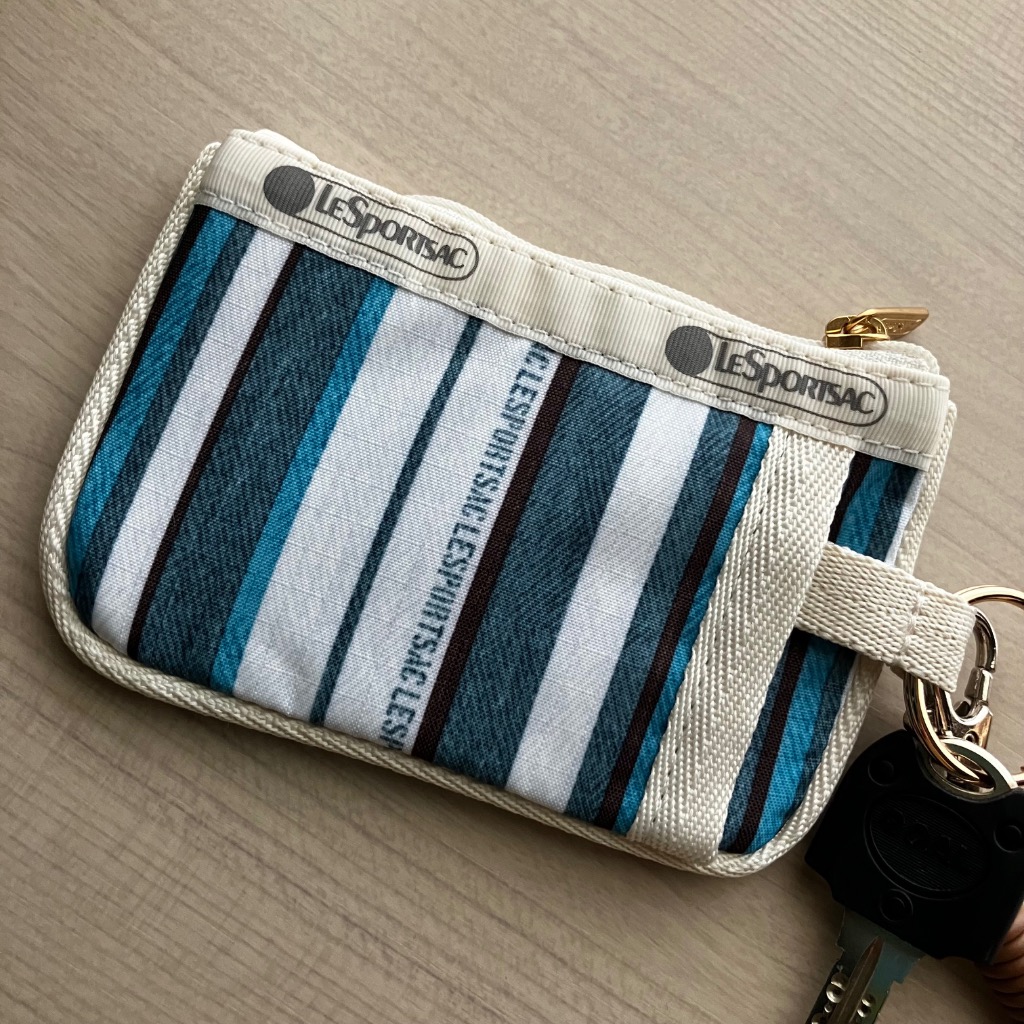 Le Sportsac ティールグリーン ストライプ 長財布 TECH WALLET WRISTLET ティールグリーンストライプ（財布